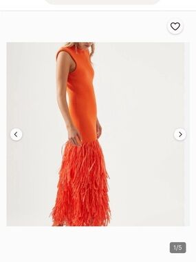 ISO Aje Vibrant Orange Fringe-Hem Maxi Dress